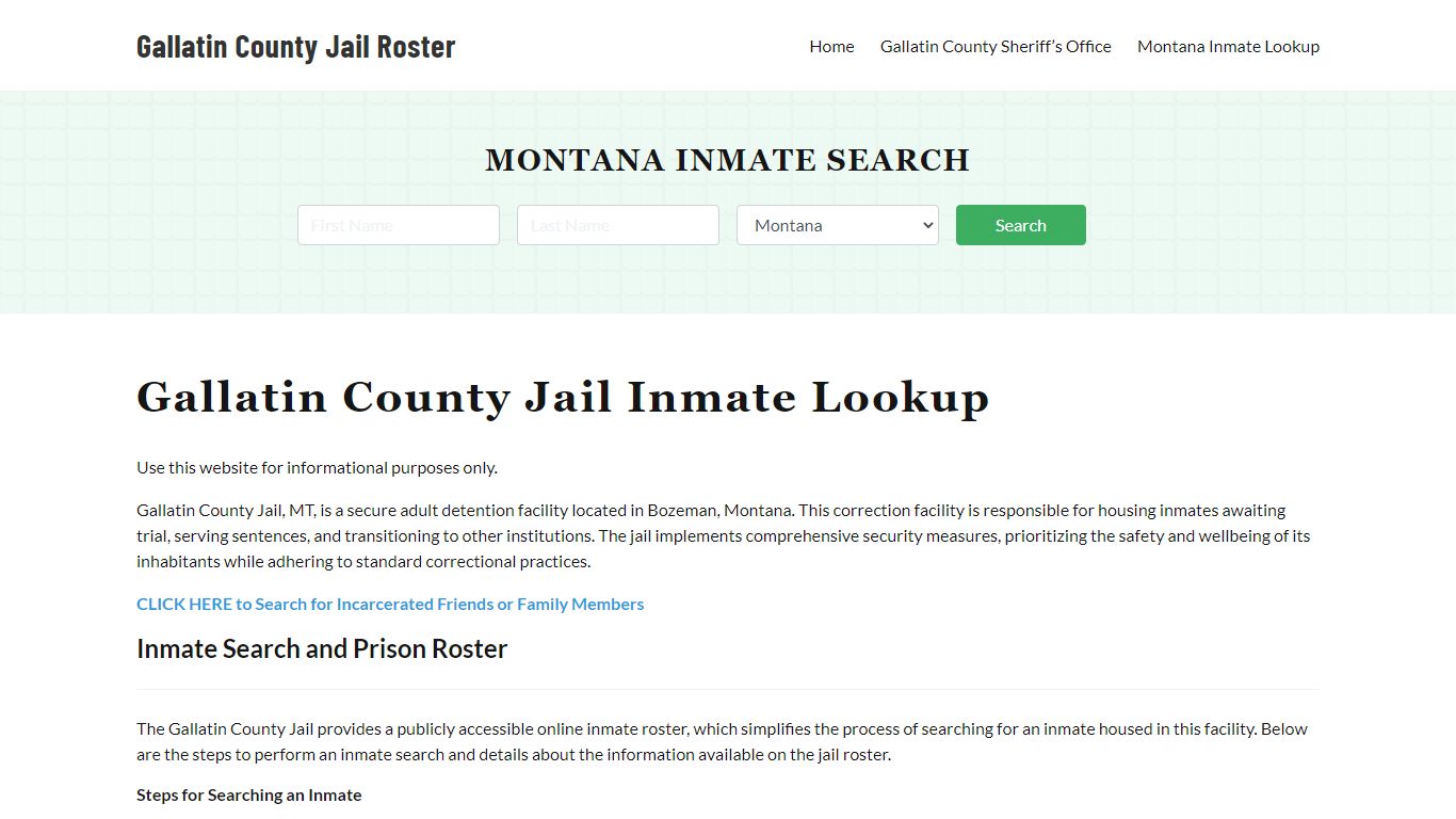 Gallatin County Jail Roster Lookup, MT, Inmate Search