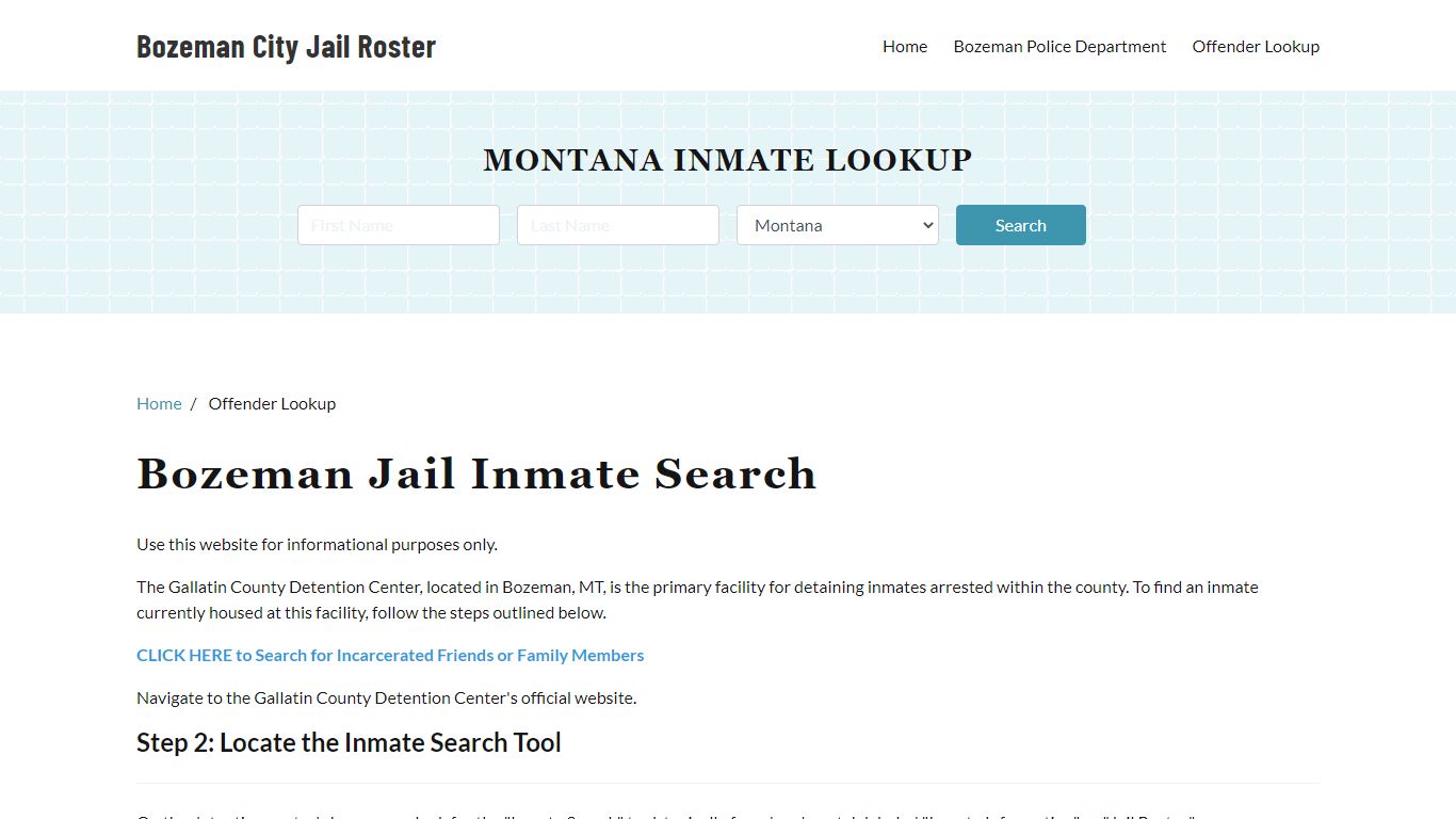 Bozeman, MT Detainee Lookup - Bozeman City Jail